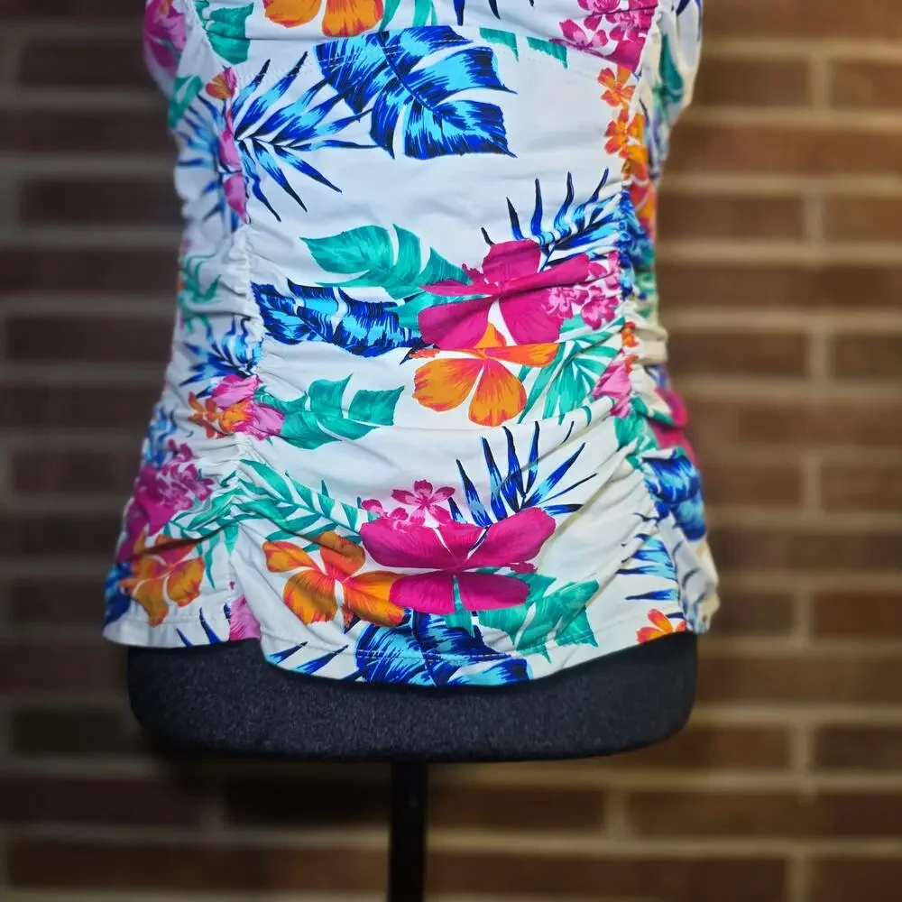 Real Bodies by Island Escape Floral Tankini Swim Top Size 12 D-Cup Ruched